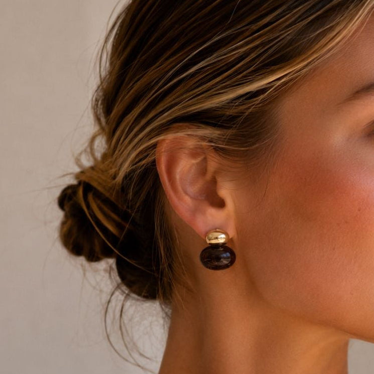Sintra Studs in Espresso, gold filled resin statement studs