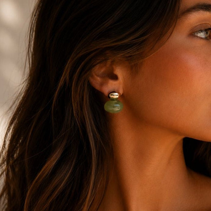 Sintra Studs in Verde, gold filled resin statement studs