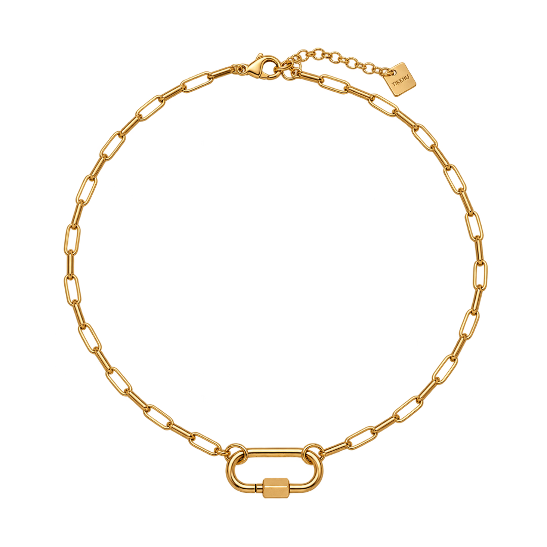 Arlo Carabiner Necklace in stainless steel by Tikkhu Jewelry