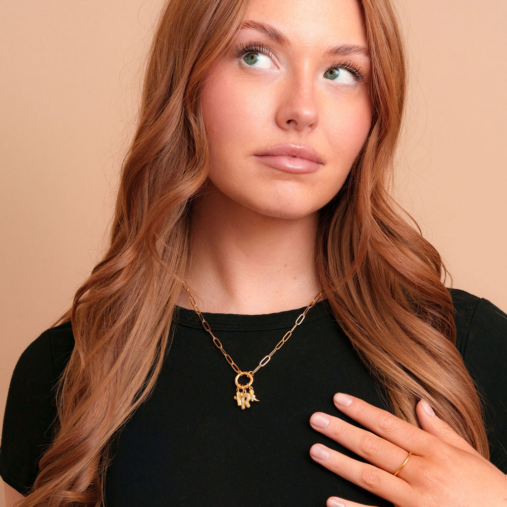 Indie Carabiner Necklace styled with charms by Tikkhu