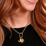 Roux Duo Carabiner Necklace on a model with charms. Charms sold separately